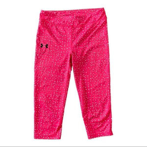 Under Armour Heat‎ Gear Capri Fitness Pants Size Large Hot Pink Polka Dot